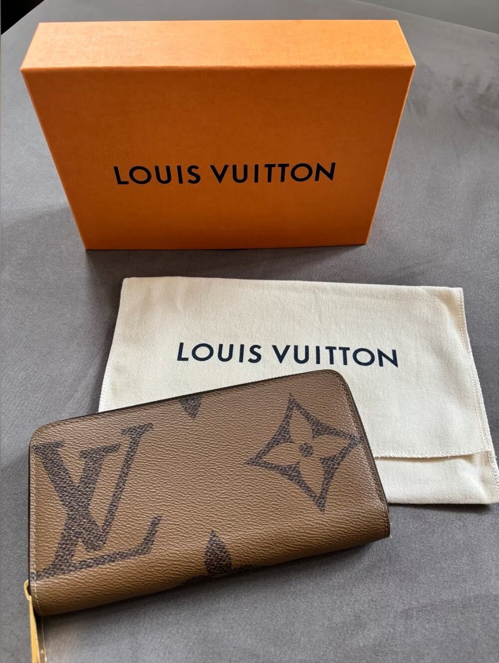 Louis Vuitton Brown Oversized Monogram Zip Wallet with Gold Hardware